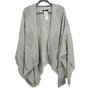 Maje Gray and Cream Geometric Knit Poncho